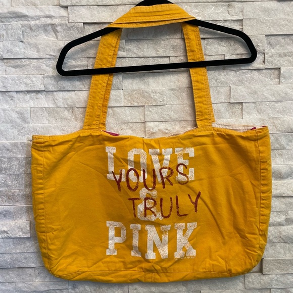 Reversible Victoria’s Secret PINK Yellow Gold & Pink Polka Dot Tote Bag - Picture 3 of 10